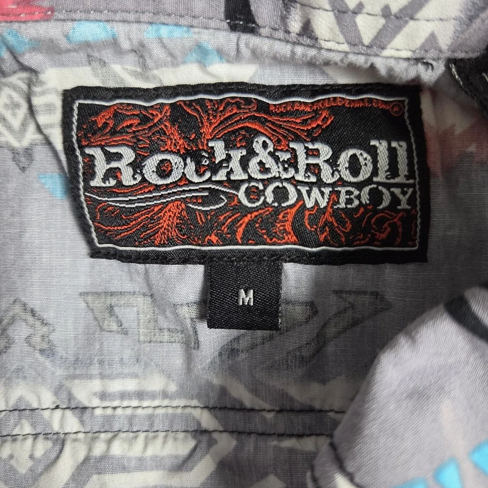 Rock & Roll Cowboy Snap Shirt‎ Men's Medium Aztec Southwest Distressed